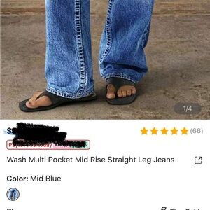 Wash Multi Pocket Mid Rise Straight Leg Jeans - Blue